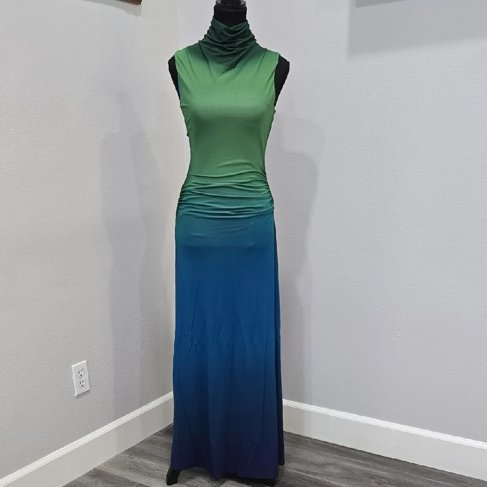 Jonathan Simkhai Aldina Sleeveless Green to Blue Ombre Maxi Dress, XS - Picture 3 of 16